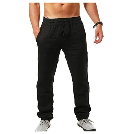 Pantalons Homme Été Lin Coton Chino Leger Respirant Taille Élastique Décontracté Offre de Printemps Pantalon Lin Hommes Été Chic Ample Pantalons de Vacances Plage Soldes d'été Vêtement Pas Cher
