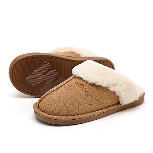 SOSUSHOE Women Slippers Fluffy Fur Slip On House Slippers Soft and Warm House Shoes for Indoor Outdoor, Light Brown,9.5-10.5 - Thumbnail 2