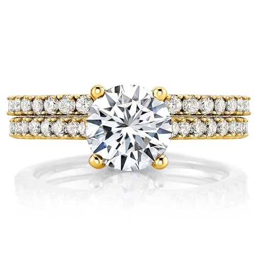 2 Carat Round-Cut Moissanite Under Halo Bridal Set Engagement Wedding Ring 18K Yellow Gold over Silver3