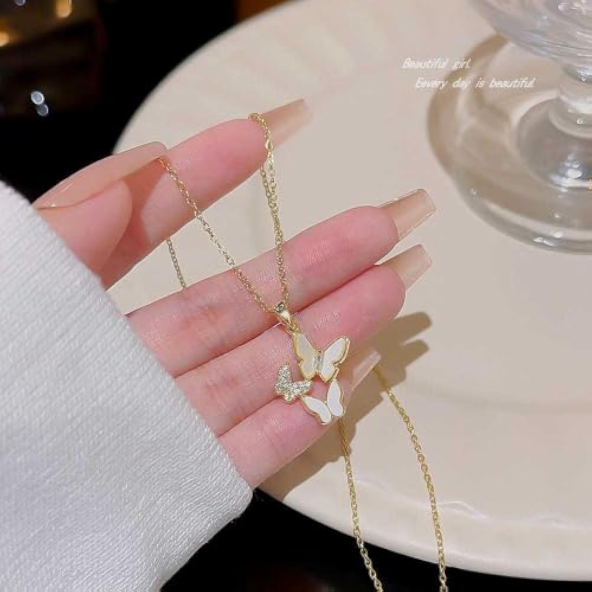 Butterfly Pendant Necklace with Zircon