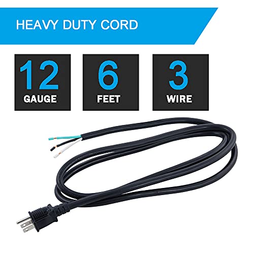 Power Cord Pigtail 12 Awg Heavy Duty 6Ft 12 Gauge 3 Prong Stripped Off 3 Wire Sjt Power Supply Ac Plug Open End Nema 5-15P, Replacement Power Cord,1875W At 125V Power Cord For Power Tool #TOP1