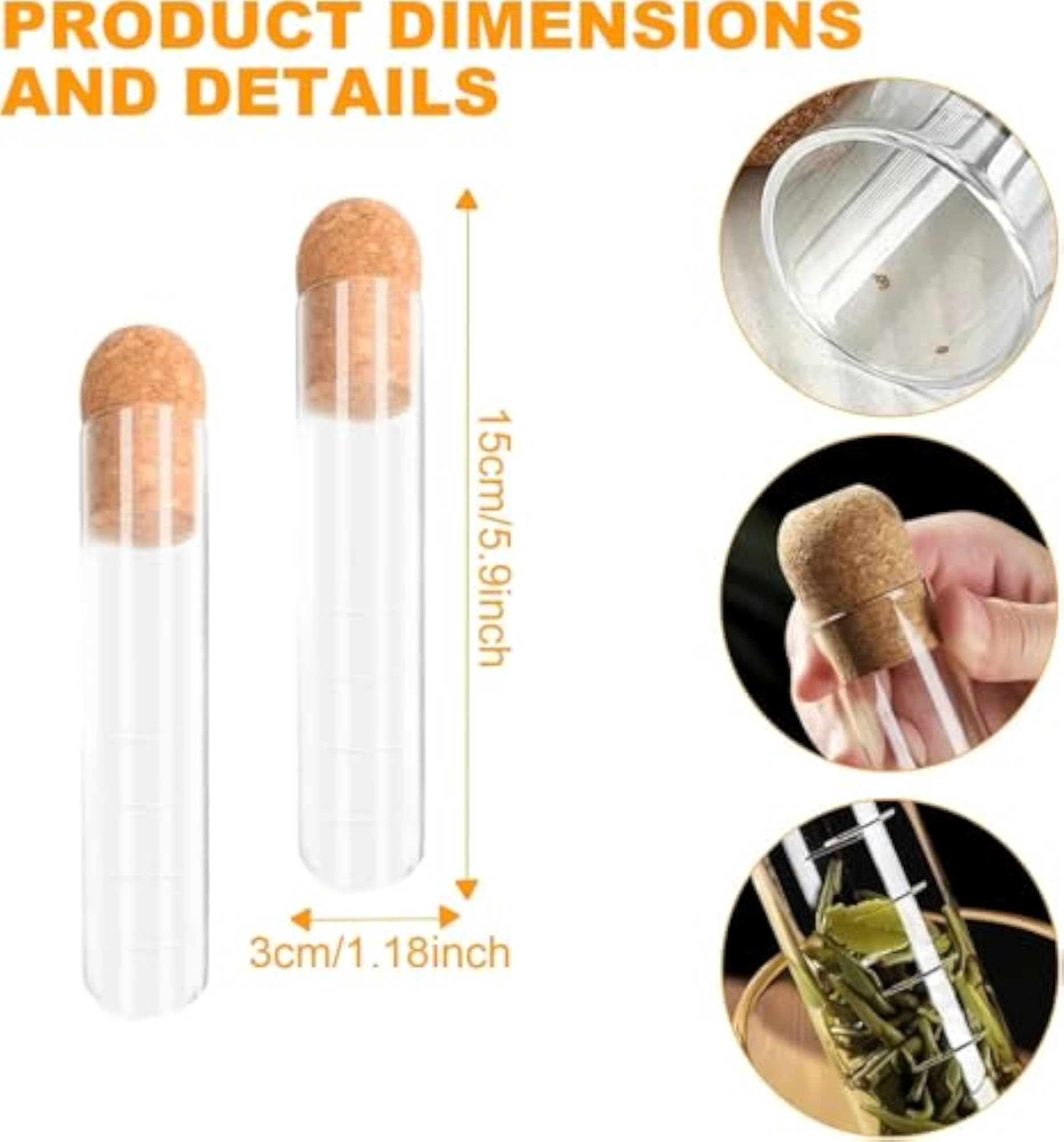 Reusable Glass Tube Tea Infuser with Cork for Loose Leaf Tea