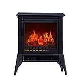 Shuai- Mobile Elektro-Kamin Panorama Big Window 3D Dynamische Flammeneffekt Mit Heizungs-Funktion 1400W Fernbedienung Traditioneller Herd Design Schwarzer