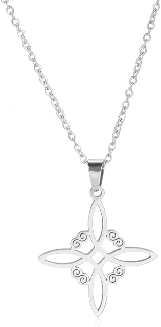 kkjoy Witches Knot Necklace Stainless Steel Magic Knot Pagan Wiccan Symbol Pendant 4-Pointed Celtic Knot Witchcraft Necklace for Women Girls