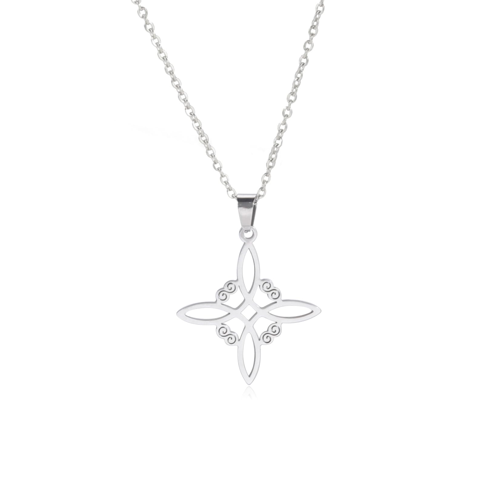 kkjoy Witches Knot Necklace Stainless Steel Pagan Wiccan Symbol Pendant Magic Knot 4-Pointed Celtic Knot Witchcraft Necklace for Women
