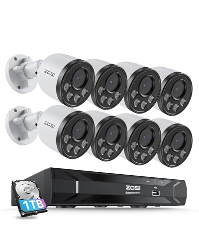Image of ZOSI 8CH PoE Security Camera System with 1TB HDD, 8pcs 4MP Home Cameras