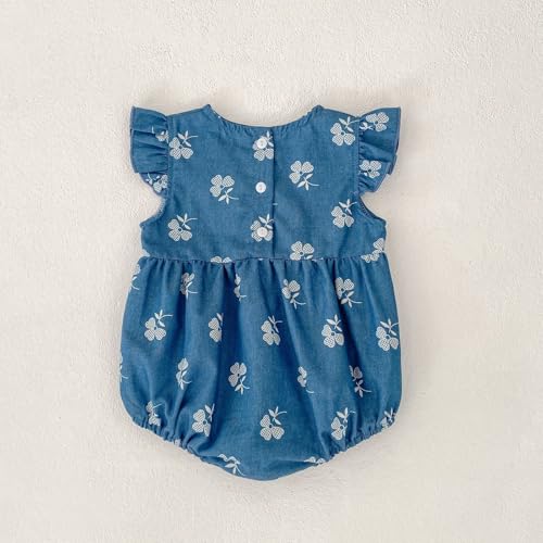 HOOLCHEAN Baby Girl Bubble Romper Soft Chambray Sleeveless Outfit with Clover Print2