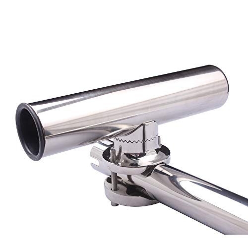 Boat Fishing Rod Holder, 316 Stainless Steel Rail Mount Fishing Rod Holder for Boat 1-1/4" to 2" Rail Stopper Cap at Bottom