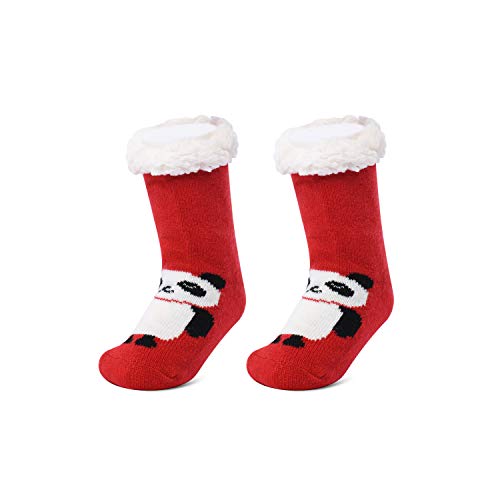 Preisvergleich Produktbild Conysan Lammfell verdickte Bodensocken, warme Zuhause gewendete Damensocken, rutschfeste Strickteppichsocken (Kind-Rot)