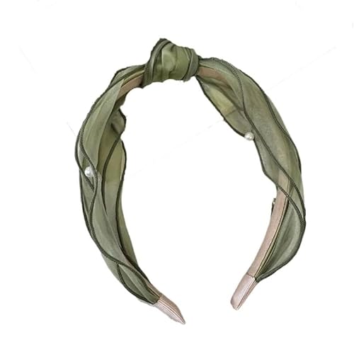 KAJYLFAST Organza Hairband Pearl Hair Accessory Wide-brimmed Pleated for Women