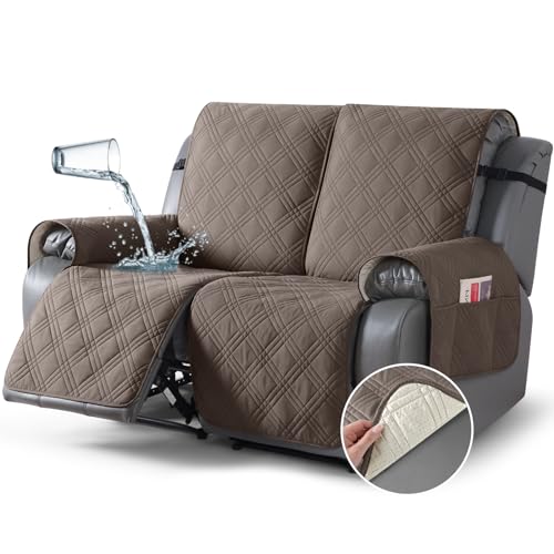 Image of TAOCOCO 100% Waterproof Loveseat Recliner Cover, Non Slip Split Loveseat Covers for Reclining Loveseat with Elastic Straps(2 Seater, Taupe)