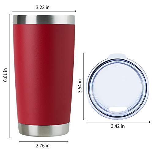 Domicare 20Oz Stainless Steel Tumbler Bulk With Lid, Double Wall Vacuum Insulated Travel Mug, Powder Coated Coffee Cup, Red, 1 Pack #TOP4