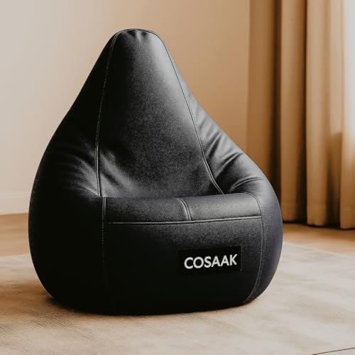 Image of XXL Teardrop Leatherette Bean Bag Chair Cover Without Beans, Livingroom, Bedroom, Garden, use for Indoor Gaming and Reading Chair, (Black, XXL, Solid)