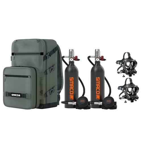SMACO Mini Scuba Tank 1L Double for Shallow Water Diving Tank Double Diving Kit Support Underwater Breath Small Scuba Diving Tank Kit with Sub-Backpack for Underwater Entertainment/Diving Work