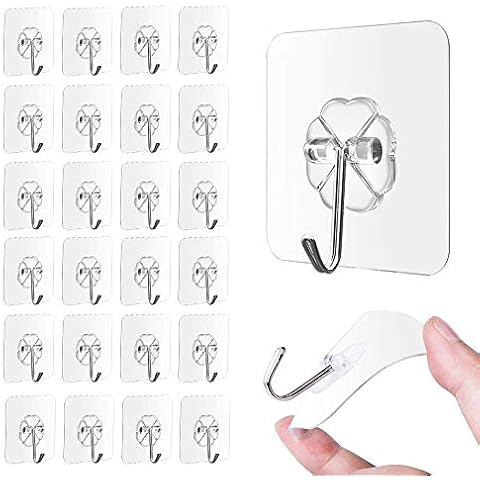 LANKOULI 24Pcs Strong Transparent Seamless Suction Cup Sucker Wall Hooks Hanger Kitchen Bathroom 6cmx6cm Cover