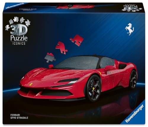 Ravensburger - Puzzle 3D Ferrari SF90 Stradale - Maquette de Voiture à Construire - Puzzle Voiture de Sport 3D sans Colle - 108 Pièces - Dès 8 Ans - 12008041