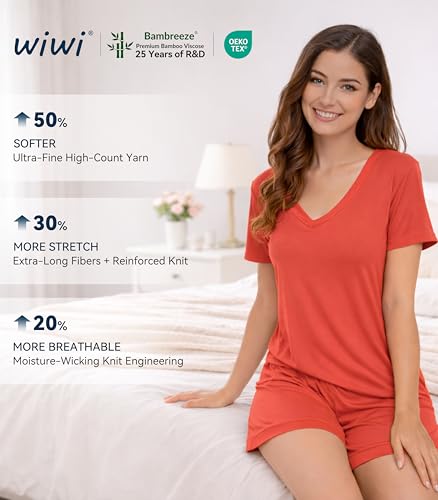 Image of WiWi Viscose from Bamboo Pajamas Set for Women Super Soft Short Sleeve Cooling Summer Plus Size Pjs Sets Sleepwear S-4X