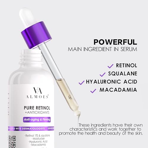 Almoes Retinol Serum for Face,Moisturising Serum for Face with Macadamia,Firming Skin,Antioxidant,Increase Skin Elasticity,Hyaluronic Acid Serum,Face Serum for Women,Serum for Face,Face Care,1 Fl Oz