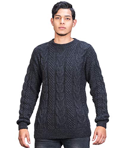 Irish Aran Sweater for Men - Hand Cable Knitted Crewneck Pullover in Alpaca Wool3