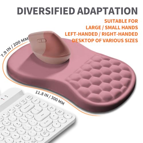 Image of Ergonomic Joint Wrist Support Mouse Pad with Memory Foam Cushion Massage Bump, Carpal Tunnel Pain Relief Mousepad Slope Design for Wrist Rest, 11.8x7.9 in, RosyBrown