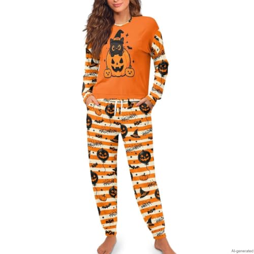 Image of Women's 2 Piece Printed Pajama Set Long Sleeve Sleepwear Set with Long Pants Casual Lounge Sets with Pocket
