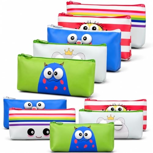 Image of FINEMOE 3D Pencil Pouch for Kids, Set of 10 Waterproof Pencil Case & Pen Holder, Cute School Stationery Pouch, Birthday Party Return Gifts for Boys & Girls Age 3-12