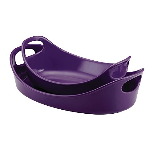 Rachael Ray Solid Glaze Ceramics Bakeware/Baker Set, Oval - 2 Piece, Purple