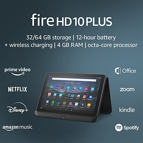 Image of Introducing Fire HD 10 Plus tablet, 10.1" 1080p Full HD display, 32 GB, Slate + Made for Amazon, Wireless Charging Dock without lockscreen ads