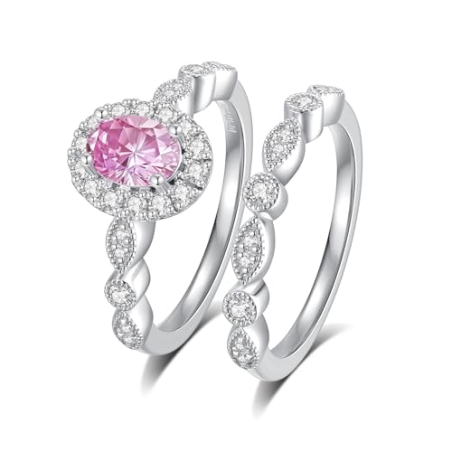 Image of Moissanite Wedding Ring Set for Women 925 Sterling Silver with 18K White Gold Plated D Color VVS1 Clarity Travel Moissanite Engagement Rings Promise Rings with Certificate