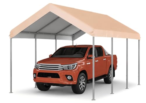 Image of Aoxun 10x15 FT Carport, Heavy Duty Car Canopy Adjustable Carport,Khaki