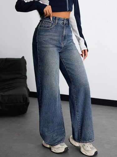 Image of KOTTY Women's High Rise Wide Leg Denim Jeans | Relaxed Fit Casual Everyday Jeans for Women