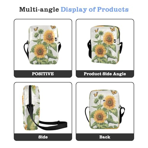 Sunflowers Butterfly messenger bag for women crossbody mens shoulder bags crossbody Croos Body Purses Adjustable Strap for School Casual4
