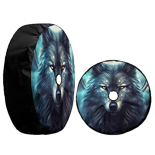 Delerain Spare Tire Cover with Backup Camera Hole Wolf Wheel Covers Waterproof Dust-Proof UV Sun Universal Fit for RV Trailer RV SUV Truck (18 Inch for Diameter 32"-34") by Delerain - Used condition - Image 3