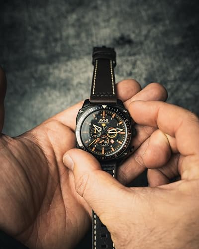 Image of AVI-8 Men's 43mm Hawker Hunter Atlas Dual Time Chronograph Watch with Leather Strap AV-4100