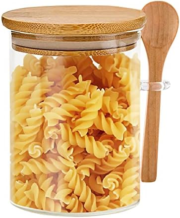 Nevfiro Glass Jars with Airtight Bamboo Lid and Spoon, Extra-thick Glass Food Storage Jars Containers, 19OZ Decorative Overnight Oats Containers with Lids for Coffee/Tea/Sugar/Spice, Bath Salt Canisters 1 Pack…