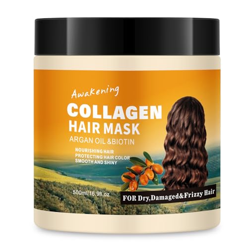 LSKINBATH Hair Mask Deep Treatment Conditioner Collagen Protein Argan Oil Biotin Repair For Dry Damaged Frizzy Curly All Hair Types(16.9 Fl Oz/500ml) (collagen)
