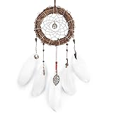 BONTHEE Atrapasueños para dormitorio, atrapasueños de vid hecho a mano con cuentas y plumas blancas