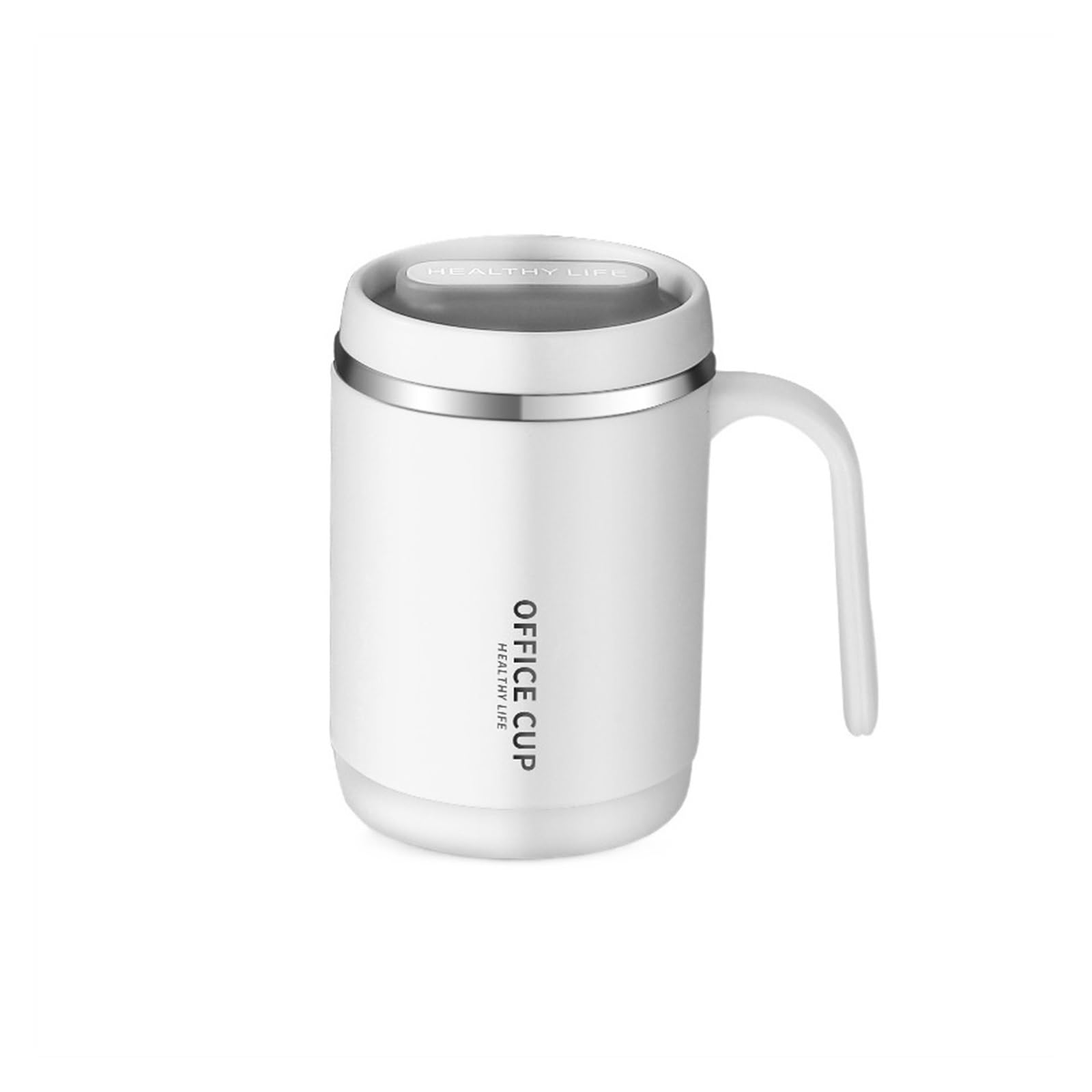 Kaffeebecher Kaffeetasse mit Griff und Deckel, isolierte Teetasse aus Edelstahl, 500 ml, wiederverwendbar, for Schule, Reisen, Büro Kaffeetasse (Color : White)