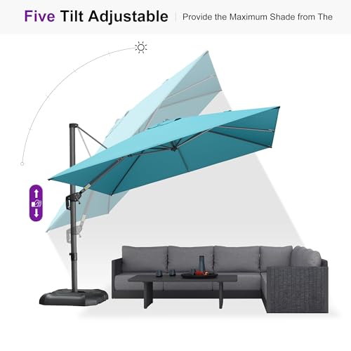 Image of PURPLE LEAF Patio Umbrella with Base 10' x 10' Easy Assembly Turquoise