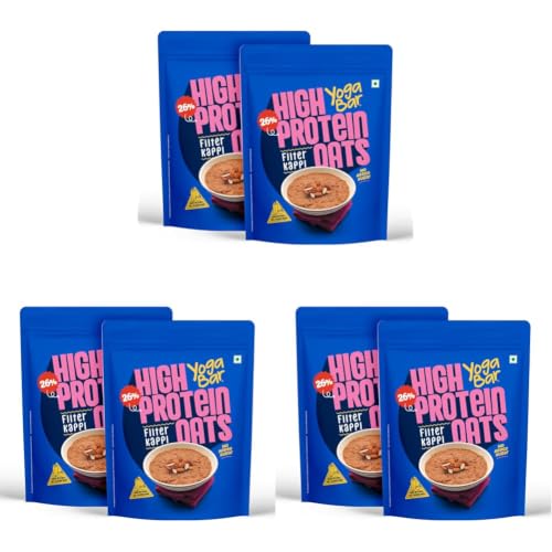 Image of Yogabar 26g High Protein Oats 1kg x 2, Filter Kappi - Breakfast Cereal with Wholegrains, 26% Protein & No added sugar - Oats High Protein for Gym - Premium Protein Blend with Whey Protein Powder - with Goodness of Chia, Sunflower & Pumpkin Seeds & Probiotics for Absorption
