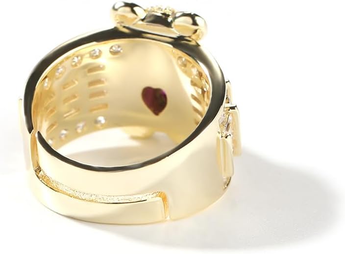 Cute Bear CZ Ring – Adjustable Rhinestone Ring for Women, Dainty Kawaii-Style Open Ring, Gold/Silver