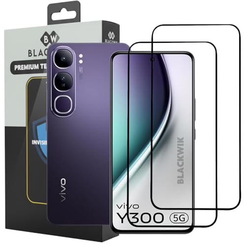 Image of Blackwik Tempered Glass Screen Protector for Vivo Y300 with Edge-To-Edge Protector Coverage | Easy Installation Kit (Black) (Pack Of 2)