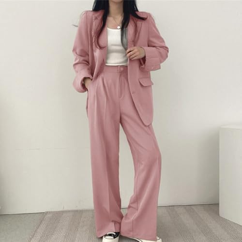 Stilvoller Damen Frühling Herbst 2PCS Anzug mit Langarm Blazer und Hose (L für Pink)