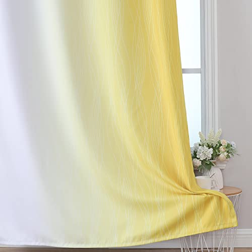 Estelar Textiler Yellow and Greyish White Blackout Curtains for Boys Bedroom, Thermal Insulated Ombre Blackout Drapes, Room Darkening Energy Saving Curtains for Living Room, 42Wx63L, 2 Panels