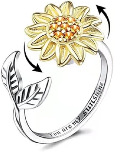 COLORFUL BLING Anillos giratorios ajustables con diseño de flores, giratorio, girasol, planeta, para mujeres, novias