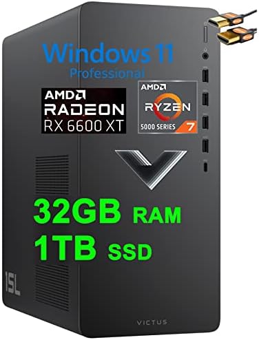HP Victus 15L Gaming Desktop Computer AMD Octa-Core Ryzen 7 5700G Processor (Beats i7-10700) 32GB RAM 1TB SSD AMD Radeon RX 6600XT 8GB Graphic (>NVIDIA RTX 3060) USB-C DiplayPort Win11Pro + HDMI Cable