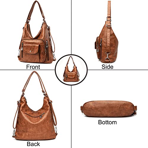 Image of Convertible Backpack Purse for Women PU Leahter Handbag Fashion Hobo Multiple Pockets Tote Satchel Shoulder Bag