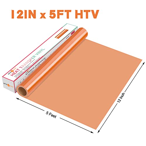 Image of HTVRONT HTV Vinyl Rolls Heat Transfer Vinyl - 12 inch x 5ft Orange HTV Vinyl | Iron on Vinyl for T-Shirts , HTV Vinyl for All Cutter Machine - Easy to Cut & Weed for Heat Vinyl Design (Orange)
