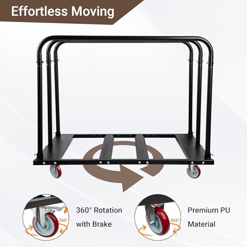Eastrexon Folding Table Cart, Heavy Duty Table Dolly w/ 5" PU Swivel Wheels, Drywall Dolly Cart w/ 1800 LBS & 10 Table Capacity for Party Events, Hotel, Factory, Warehouse, (45.6" L x 29" W x 39" H)