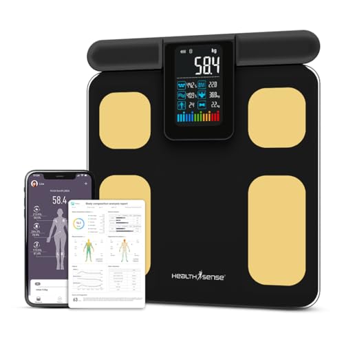 Image of HealthSense Full Body Composition Monitor | 8 Electrode BMI Weight Machine for Body Weight | Digital Fat Analyzer Machine with USB Rechargeable, 28 Essential Measurement & 1 Year Warranty| BS 200